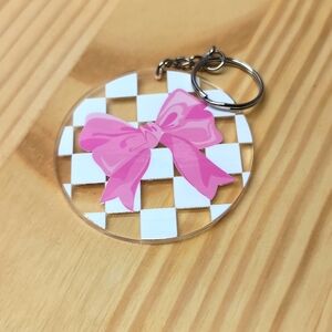 Pink bow clear circle key chain